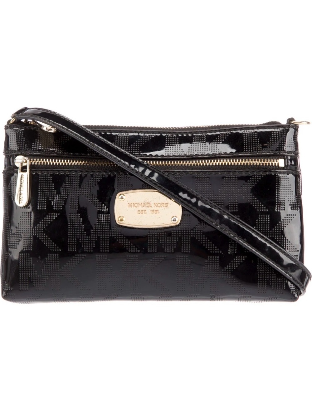 NWT Michael Kors Black Patent Leather Wristlet w/Gold Hardware